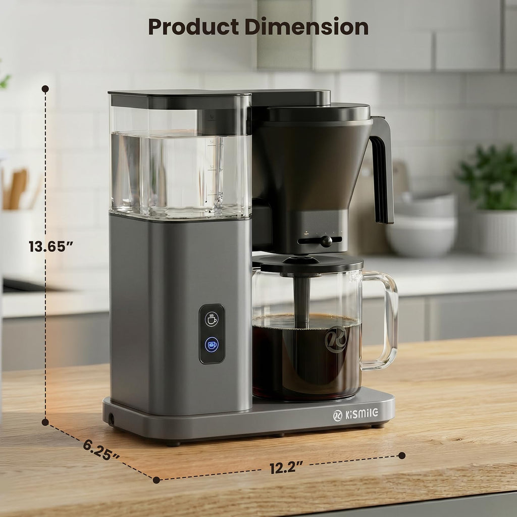 Kismile SCA Certified 8-Cup Coffee Maker, 6-Min Quick Brew, Hot & Cold Brew Coffee Machine, Adjustable Flow Control, Magnetic Anti-Drip, Keep Warm, DIY Manual Mode, Dishwasher Safe, Olive Green