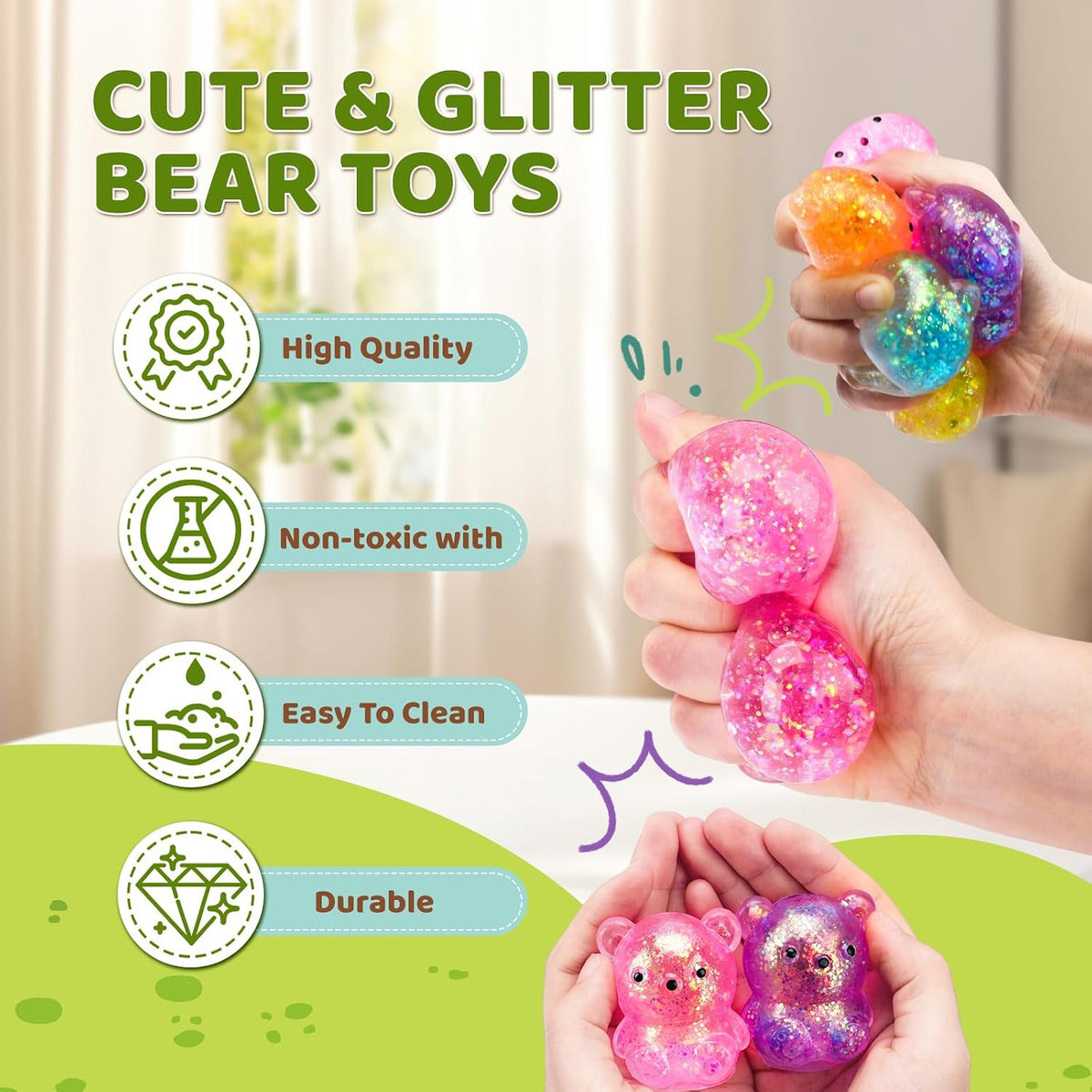 VESPRO 12Pack Fidget Toys Squishy ，Cute Bear Squeeze Ball