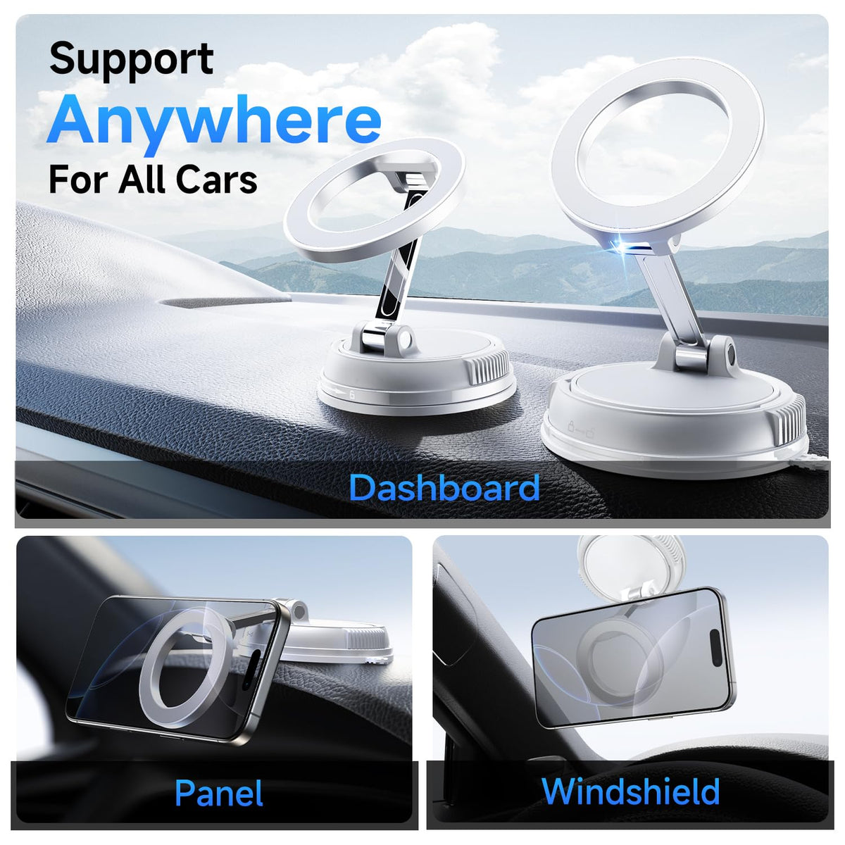 Compact Foldable Car Phone Holder for Magsafe [78+LBS Strongest Suction & 2400gf Strongest Magnetic] 360° Adjustable Car Phone Mount, Phone Holders for Your Car for iPhone 18-12 Pro Max (Carbon Fiber)