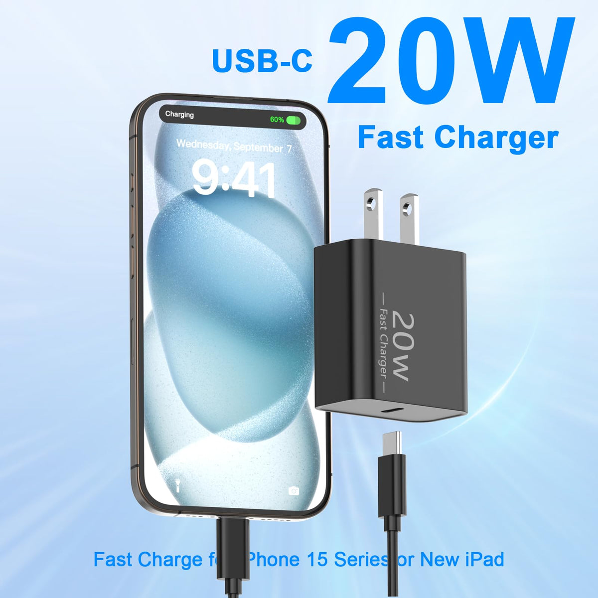 iPhone 18 17 16 15 Charger Fast Charging 10FT 20W USB C Charger Block Cable