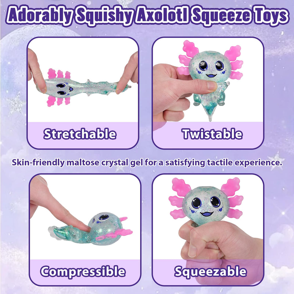 Axolotl Squishy Toy Squeeze Stress Relief Fidget Sensory Toy for Kids Adults, Cute Handheld Stress Ball for Anxiety and Focus, Purple Big Ears(Pink)
