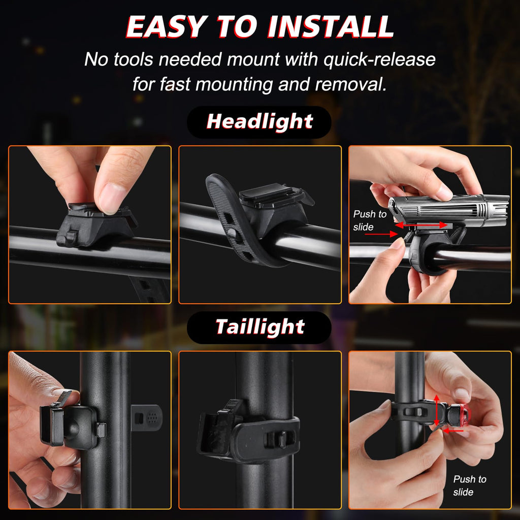 Ascher Ultra Bright USB Rechargeable Bike Light Set, Powerful Bicycle Front Headlight and Back Taillight, 4 Light Modes, Easy to Install for Men Women Kids Road Mountain Cycling