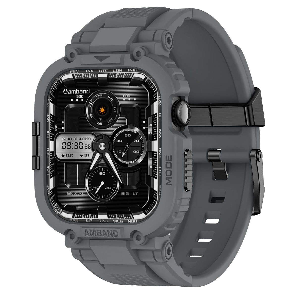 amBand Bands Compatible with Apple Watch 9/8/7/6/5/4 & SE 3/2/1 45mm/44mm Case for Men, M1 Sport Series Rugged Case Protective Cover for iWatch SE3/SE2/6/SE/5/4 44/45 mm Men Black