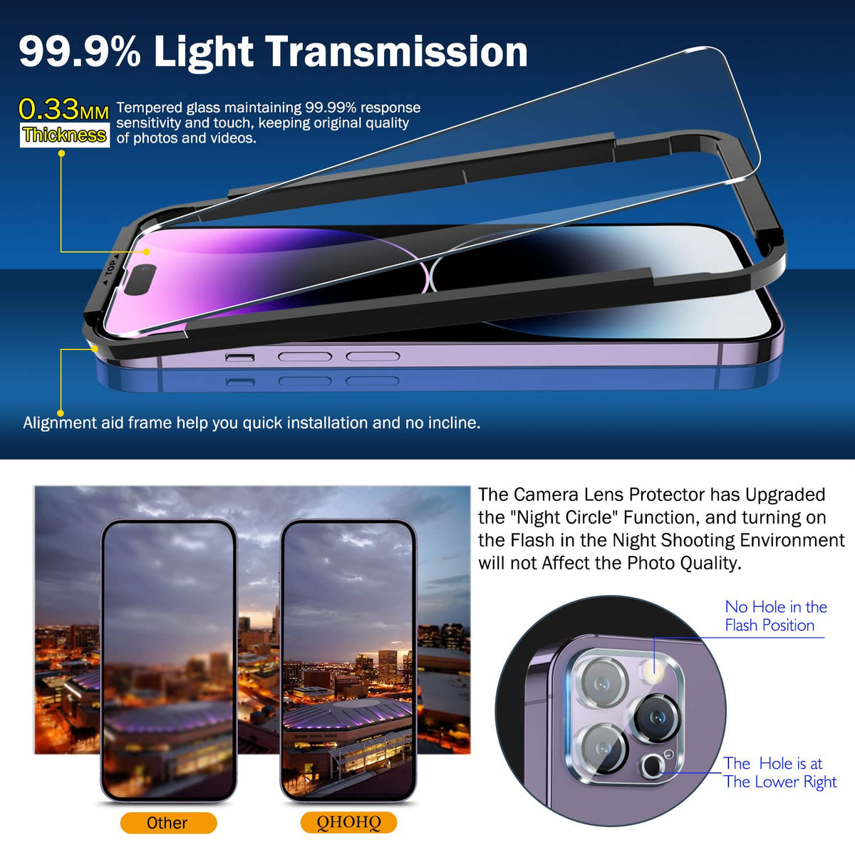 QHOHQ for iPhone 18 Pro Screen Protector, 9H+ Tempered Glass, 3+3 Pack