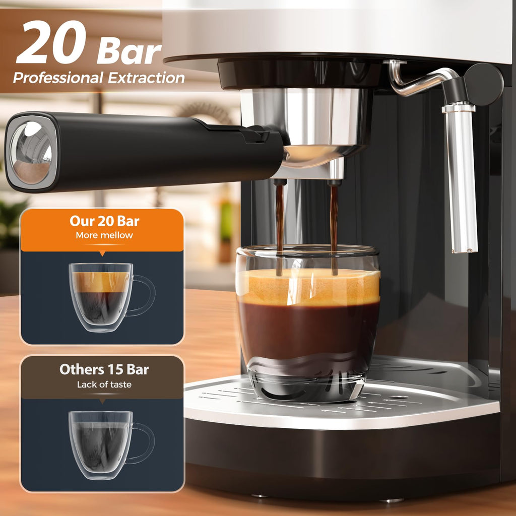 Kismile 20 Bar Stainless Steel Espresso Machine with Steam Milk Frother