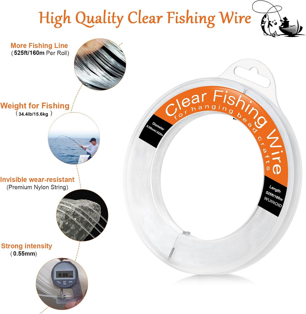 Fishing Line Wire, Clear Monofilament Fishing Line Wire, Nylon Clear Invisible String for Fishing and Hanging Balloons Garland Crafts Decorations WUINOID