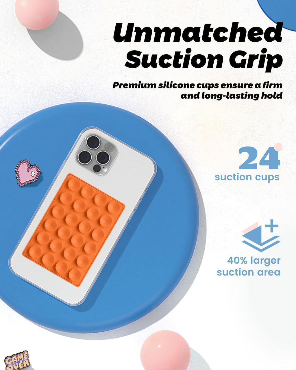 amBand Magnetic Sticky Phone Suction Grip for MagSafe, Removable for Wireless Charging, Durable Magnet Silicone Portable Mount Stand for iPhone 18 17 16 15 14 13 Series, Hands-Free Video/Selfie, Black