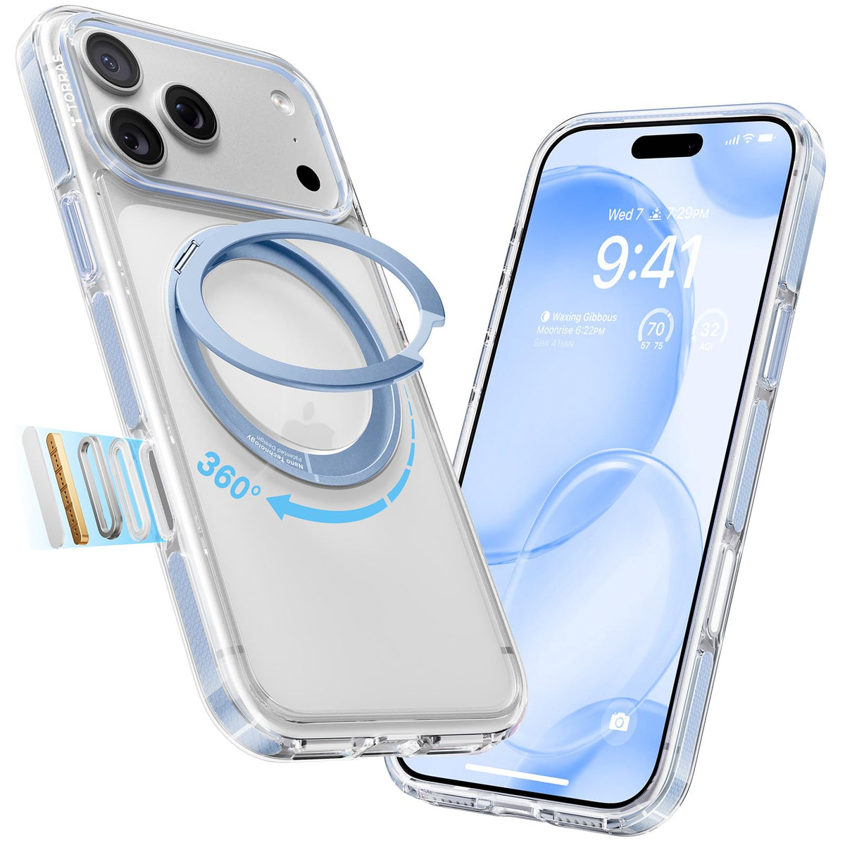 TORRAS 360 Magnetic Stand for iPhone 17 Pro Max Case, Clear