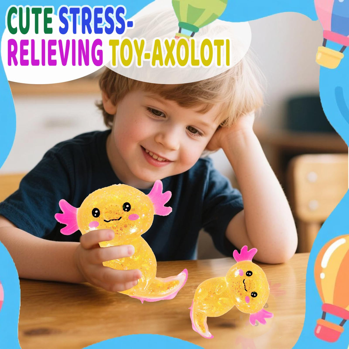 Axolotl Squishy Toy Squeeze Stress Relief Fidget Sensory Toy for Kids Adults, Cute Handheld Stress Ball for Anxiety and Focus, Purple Big Ears(Pink)
