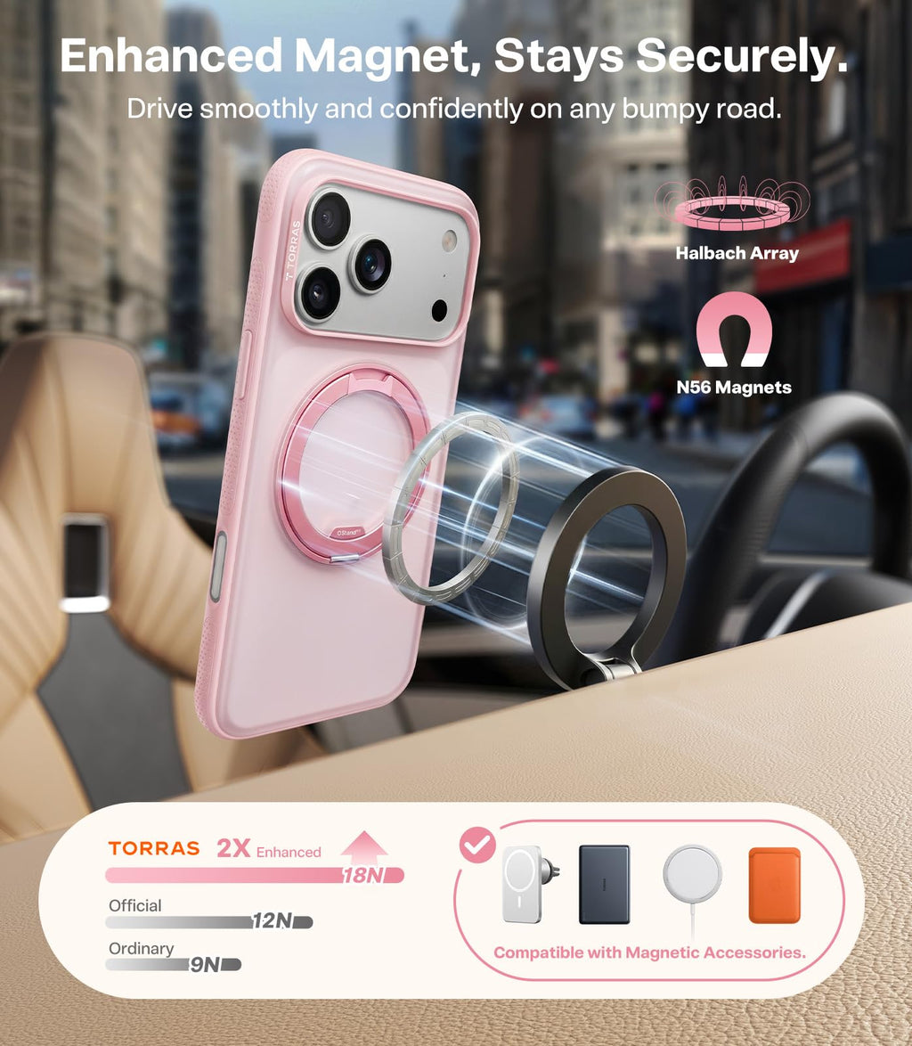 TORRAS 360 Magnetic Stand for iPhone 17 Pro Max Case, Clear