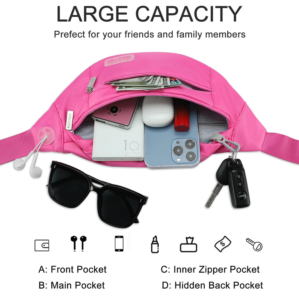 MAXTOP Large Fanny Pack for Women Men Crossbody Bag with 4-Zipper Pockets