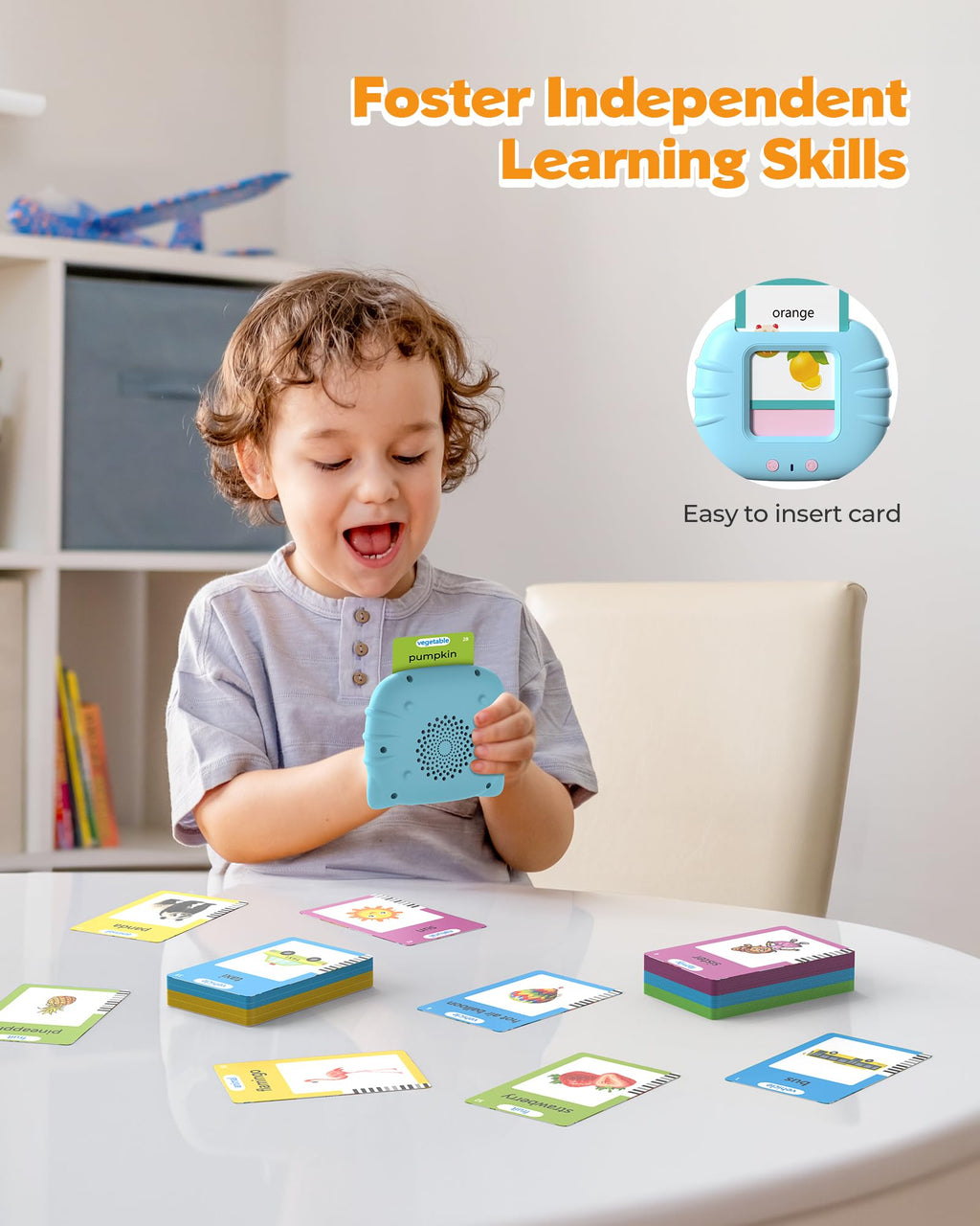 Airbition Talking Flash Cards for Toddlers Ages 1‑4,224 Words English Blue