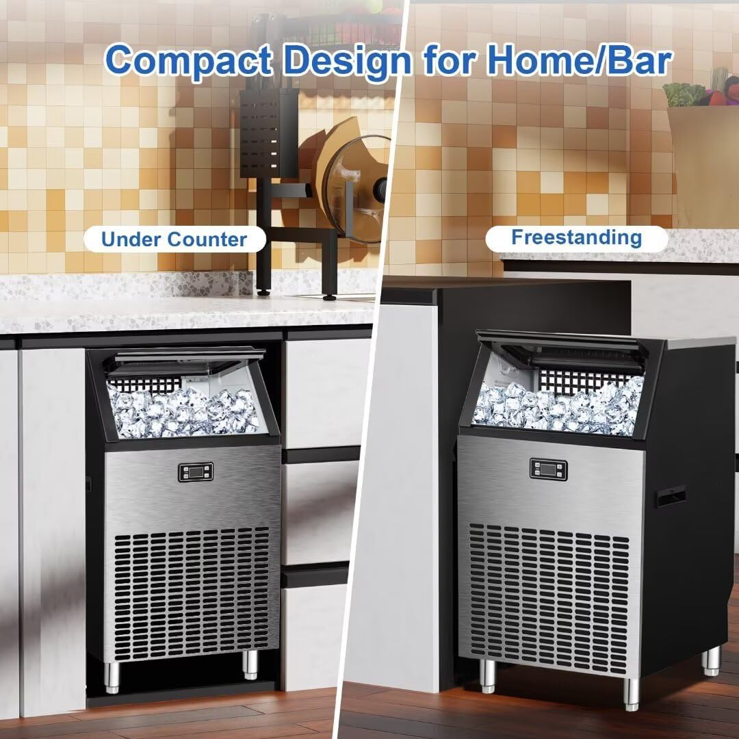 Kismile Commercial Ice Maker, 265lbs/24h Freestanding Ice Cubes Maker