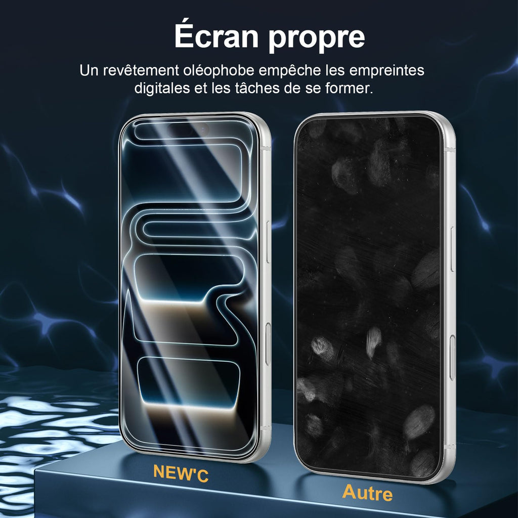 NEW'C for iPhone 16 Pro Screen Protector + Camera Lens Protector + Tool