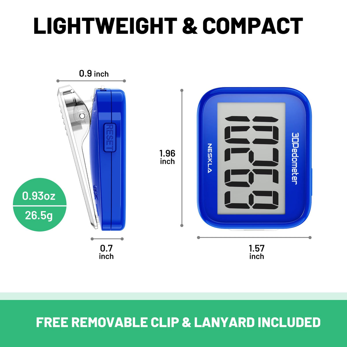 3D Pedometer, Simple Step Counter with Large LCD Display for Walking