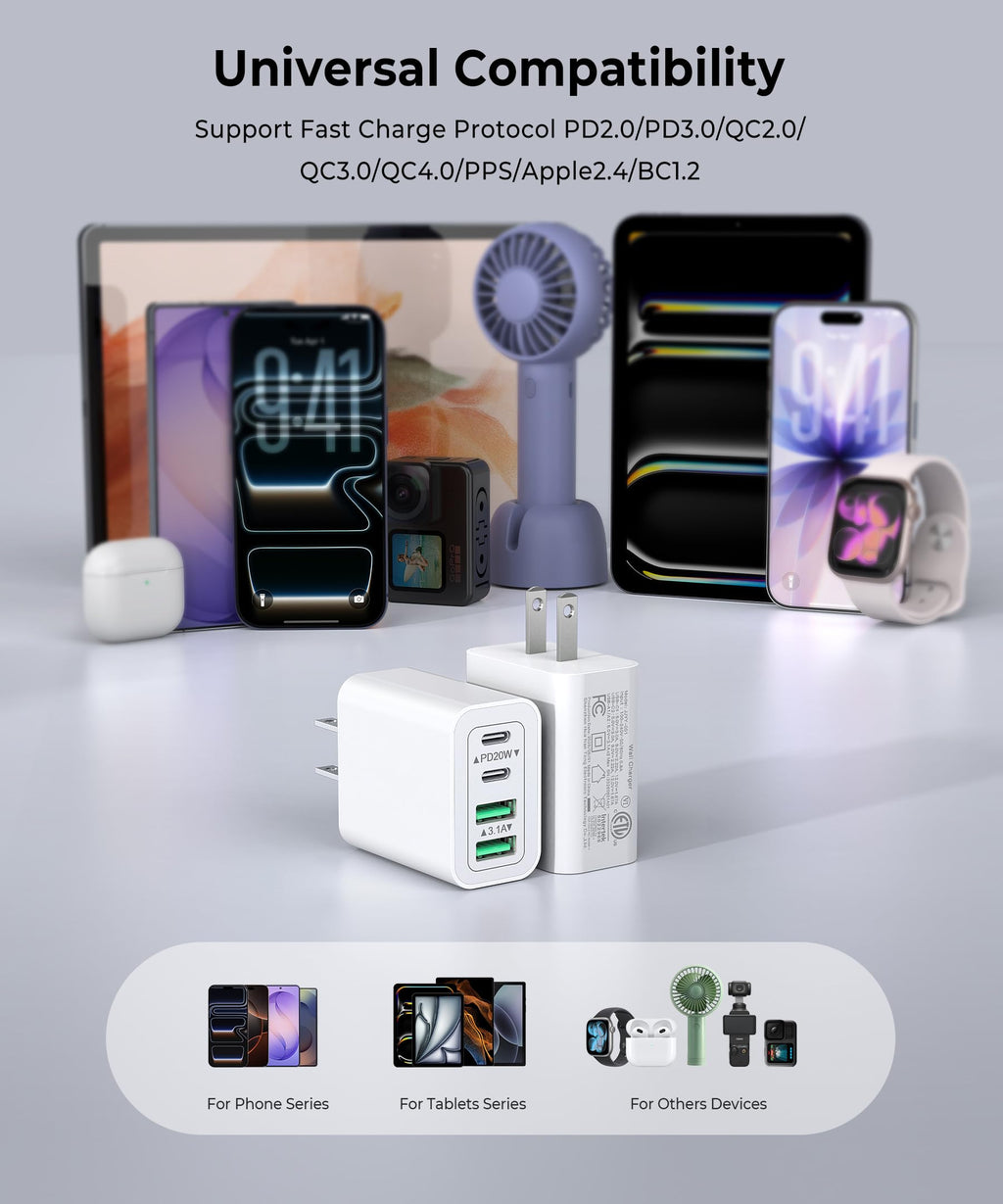 [2-Pack] USB C Wall Charger, 40W Type C Charger Fast Charging Blocks