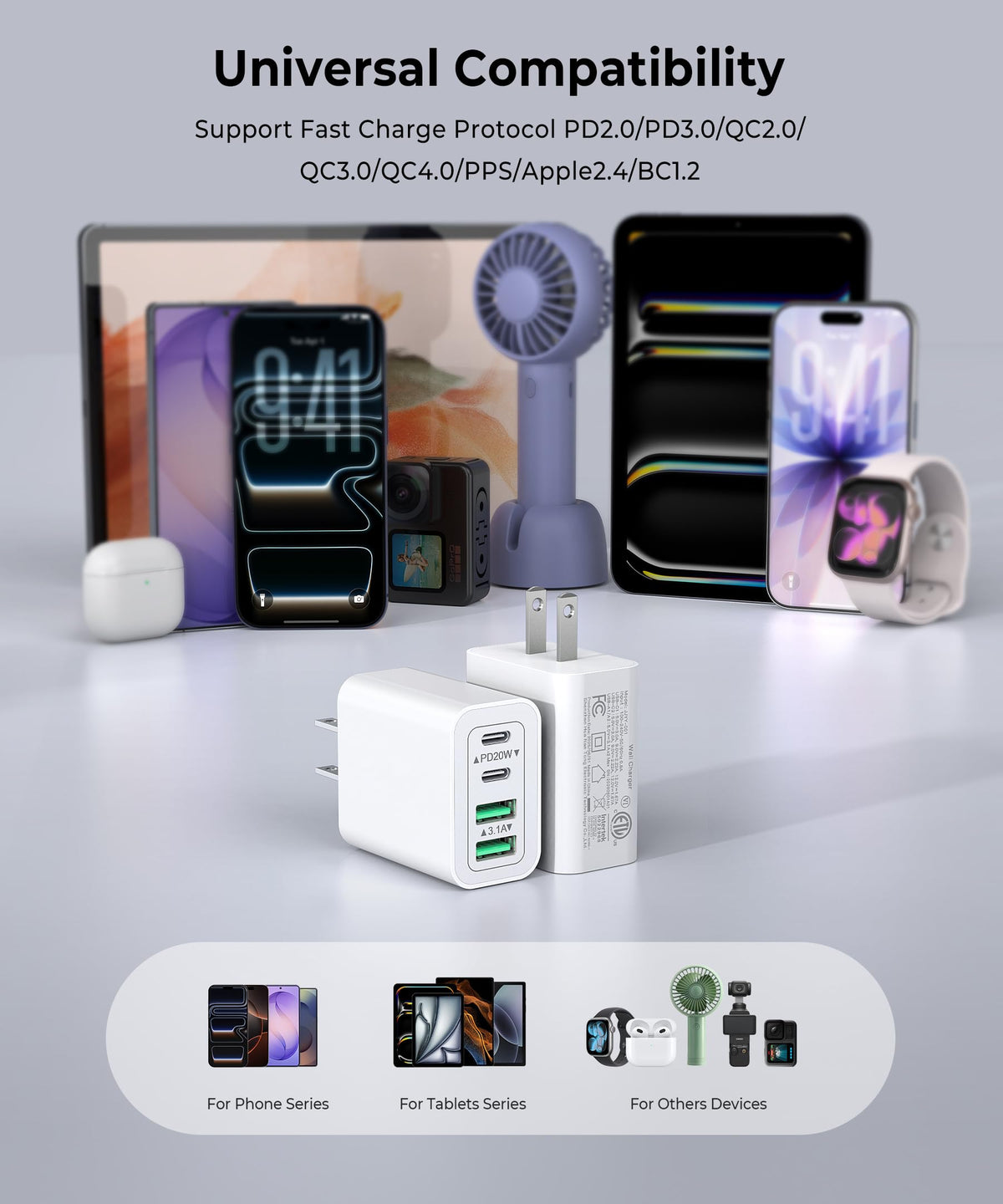 [2-Pack] USB C Wall Charger, 40W Type C Charger Fast Charging Blocks