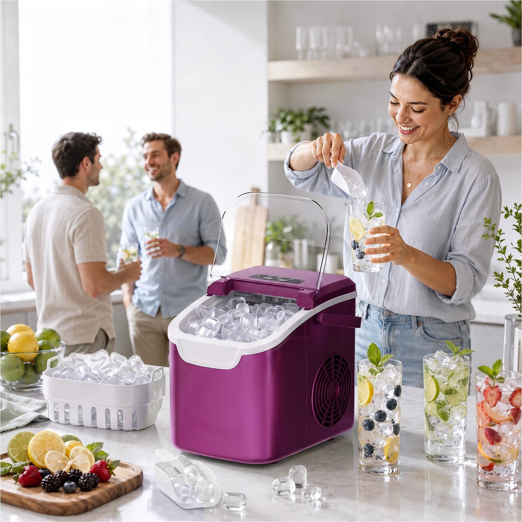 Kismile Countertop Ice Maker Machine, 26Lbs/Day Fastest 6‑Min Ice, Black