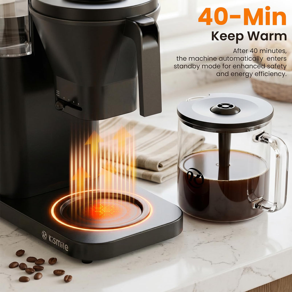 Kismile SCA Certified 8-Cup Coffee Maker, 6-Min Quick Brew, Hot & Cold Brew Coffee Machine, Adjustable Flow Control, Magnetic Anti-Drip, Keep Warm, DIY Manual Mode, Dishwasher Safe, Olive Green