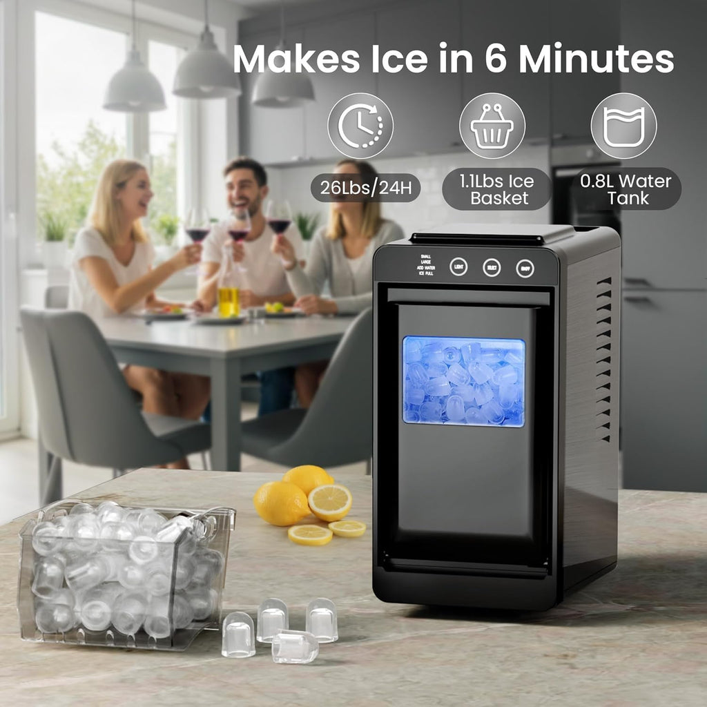 Kismile Portable Countertop Ice Maker, 26lbs/Day, Self-Cleaning, Black