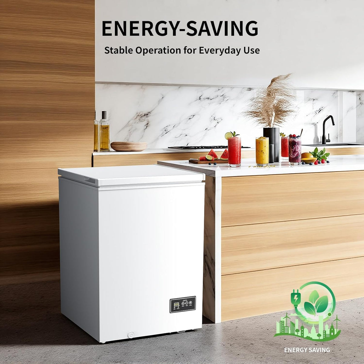 Kismile 3.5 Cu.Ft. Compact Chest Deep Freezer, Top-Opening Design