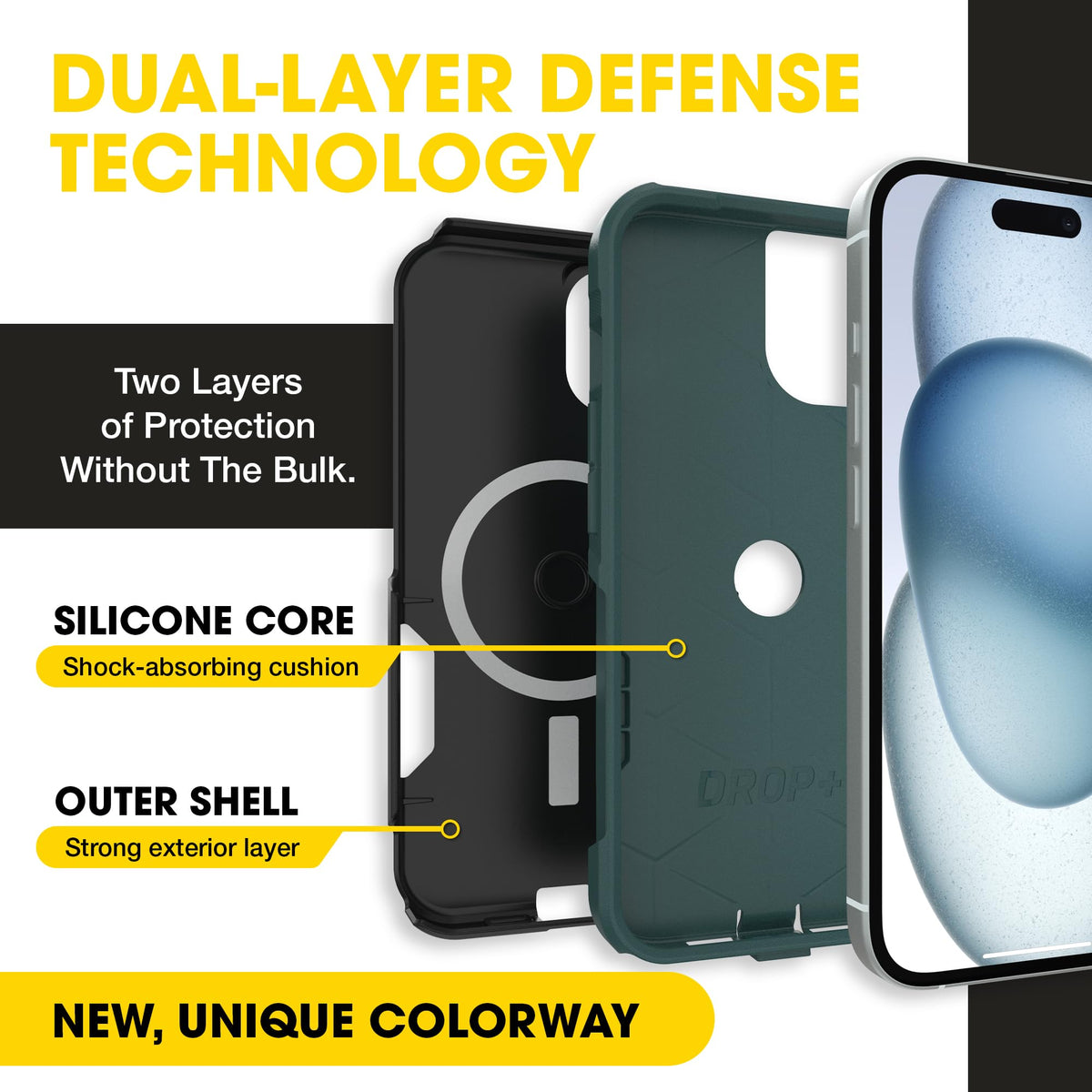 OtterBox iPhone 17e, 16e, 15, 14, & 13 Commuter Series Case - Black, Slim & Tough, Pocket-Friendly, with Port Protection - Thin & Protective iPhone Case, Dual-Layer, Impact Absorbing iPhone Case