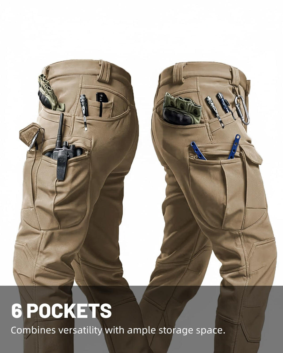 Men's Tactical Pants Stretch Waterproof Fabric Durable Cargo Pants for Hiking Casual Work Multi Pockets (No Belt)