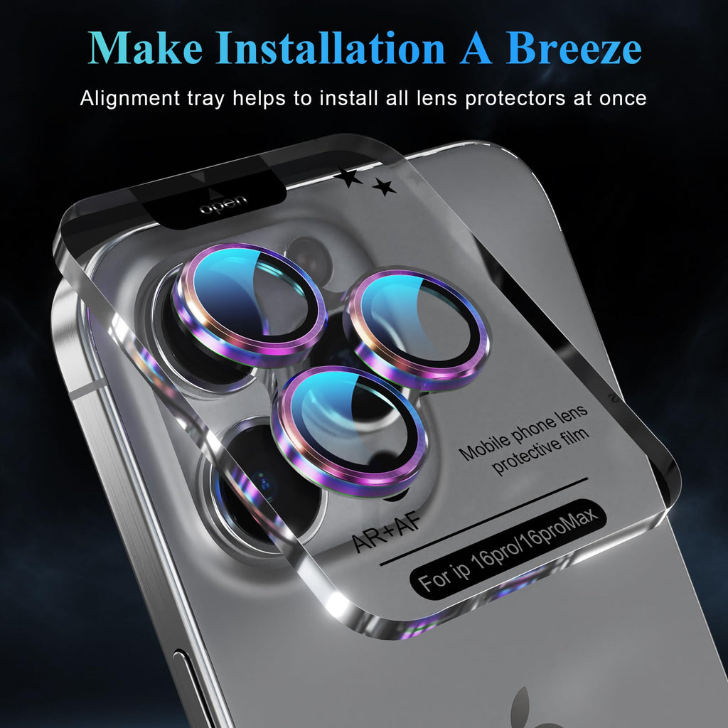 YWXTW Camera Lens Protector for iPhone 16 Pro/iPhone 16 Pro Max, [1 Step Installation Tray] Tempered Glass Screen Protector Metal Individual Camera Cover Accessories Case Friendly (Desert Titanium)