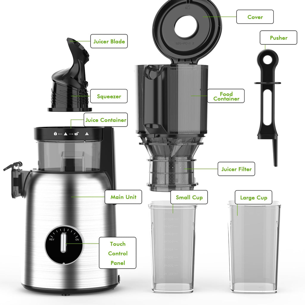 Kismile Cold Press Juicer, 5.4" Feed Chute, 4 juicing Mode, Easy to Clean