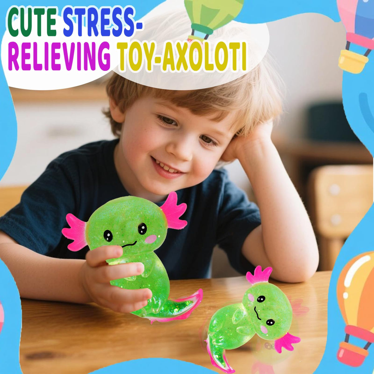 Axolotl Squishy Toy Squeeze Stress Relief Fidget Sensory Toy for Kids Adults, Cute Handheld Stress Ball for Anxiety and Focus, Purple Big Ears(Pink)