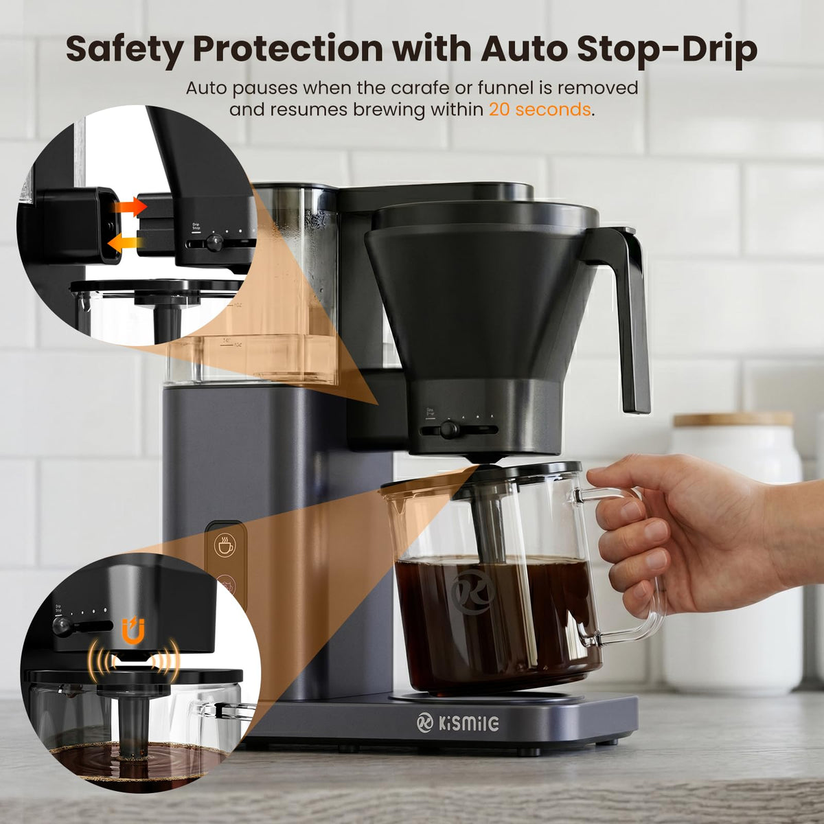 Kismile SCA Certified 8-Cup Coffee Maker, 6-Min Quick Brew, Hot & Cold Brew Coffee Machine, Adjustable Flow Control, Magnetic Anti-Drip, Keep Warm, DIY Manual Mode, Dishwasher Safe, Olive Green