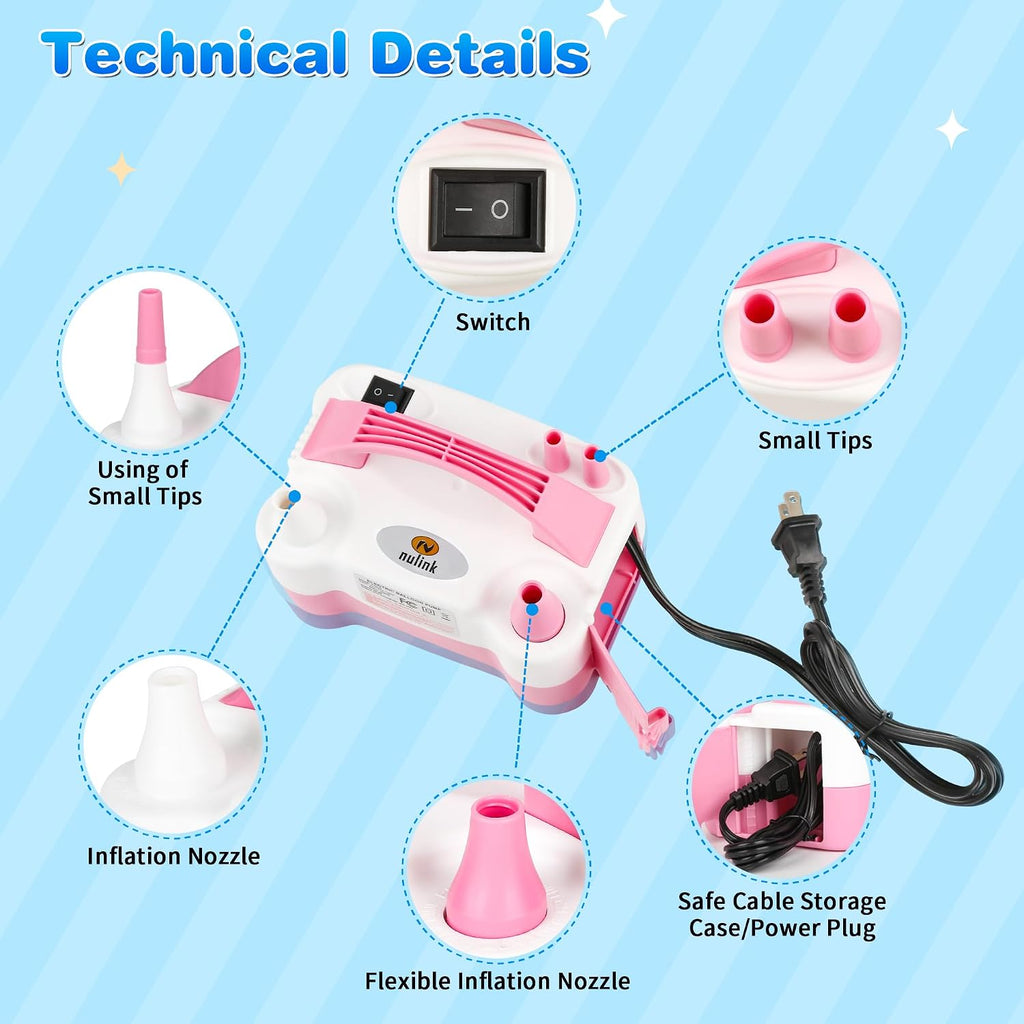 Electric Balloon Pump, Portable Electric Balloon Blower Machine Balloon Air Pump Dual Nozzle 110V 600W Balloon Inflator for Party Decorations