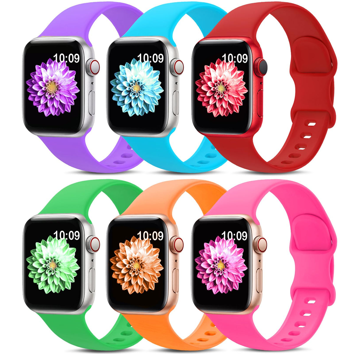 6 Pack Sport Silicone Bands Compatible with Apple Watch Band for Women Men
