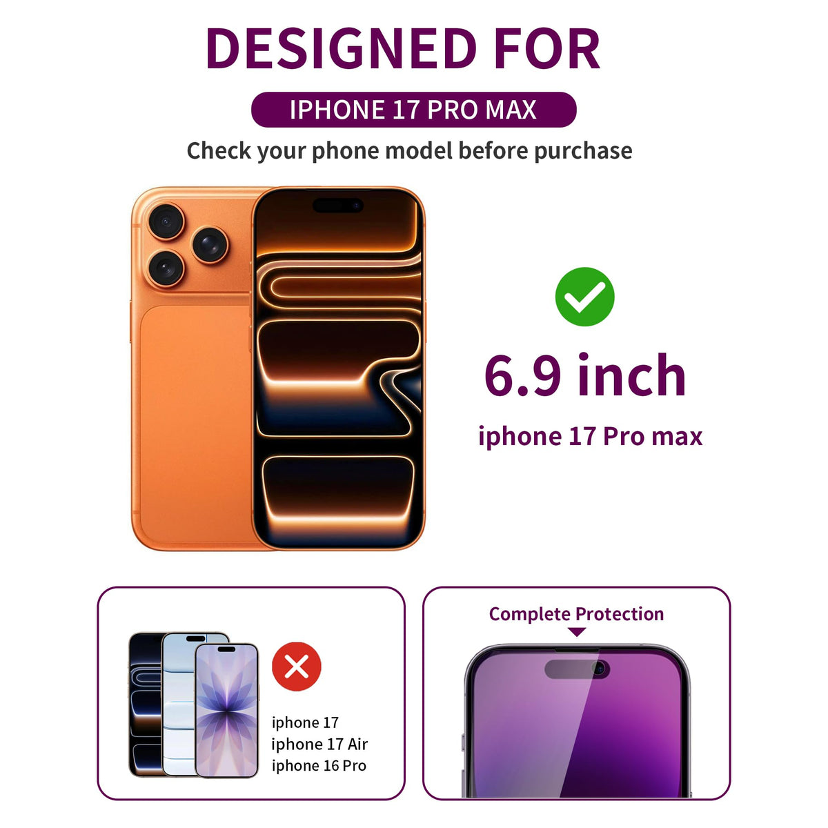 2 Pack Privacy Screen Protector for iPhone 14 Pro Max Purple
