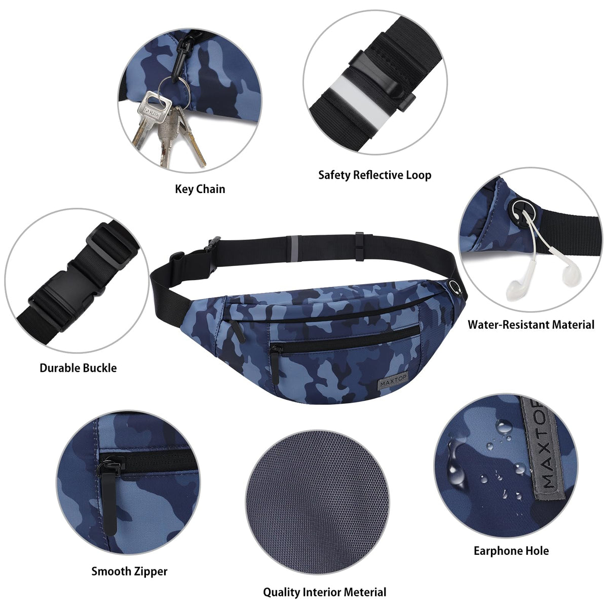 MAXTOP Large Fanny Pack for Women Men Crossbody Bag with 4-Zipper Pockets
