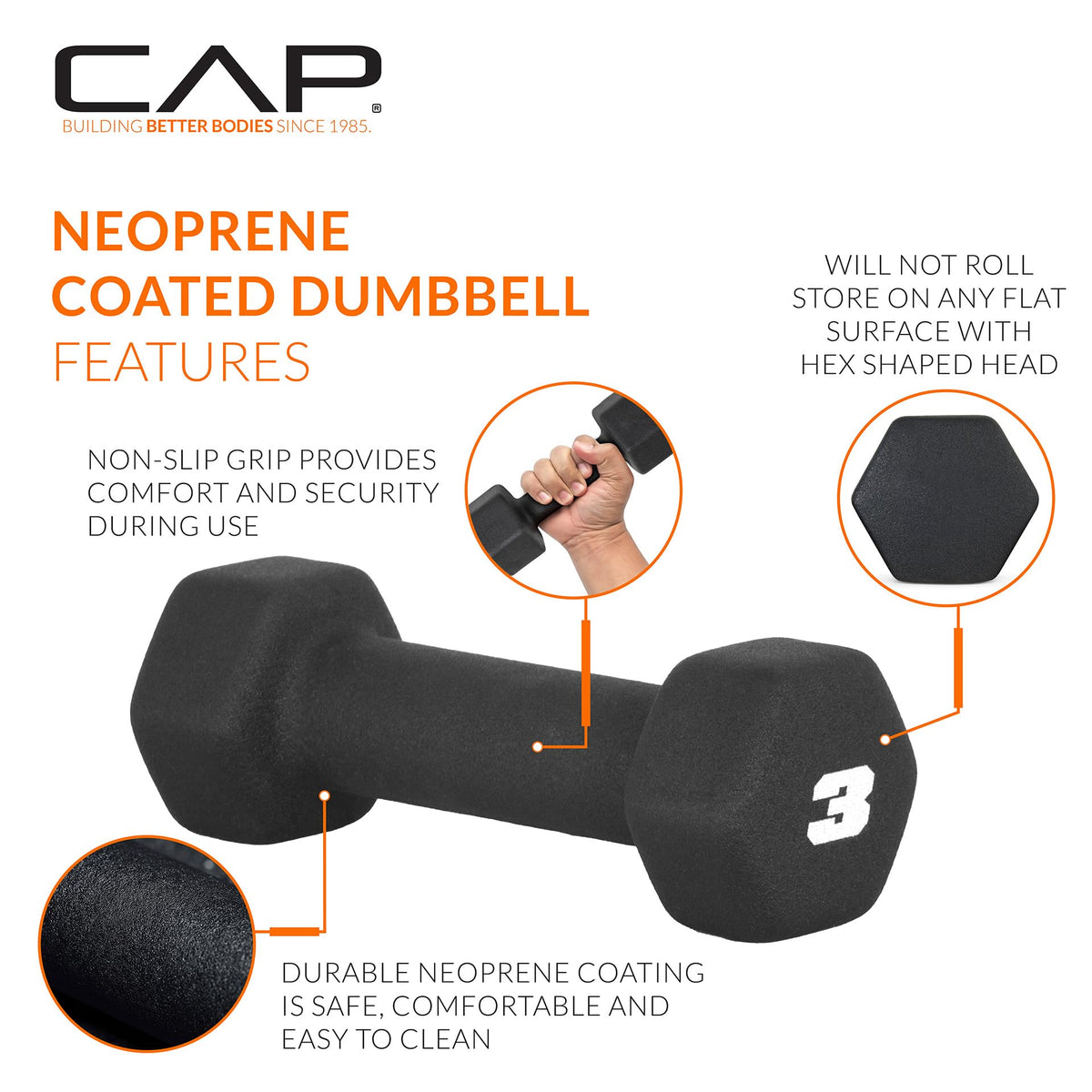 CAP Neoprene Dumbbell Pairs & Sets, Non-Slip Grip, Hex Design
