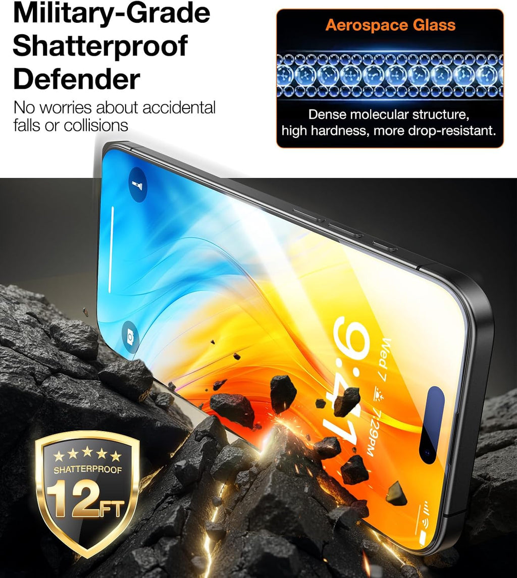 TORRAS 2-Pack for iPhone Air Screen Protector [12Ft Military-Grade Shatterproof] [9H+ Aerospace Tempered Glass] Anti-Scratch Full Coverage Fit