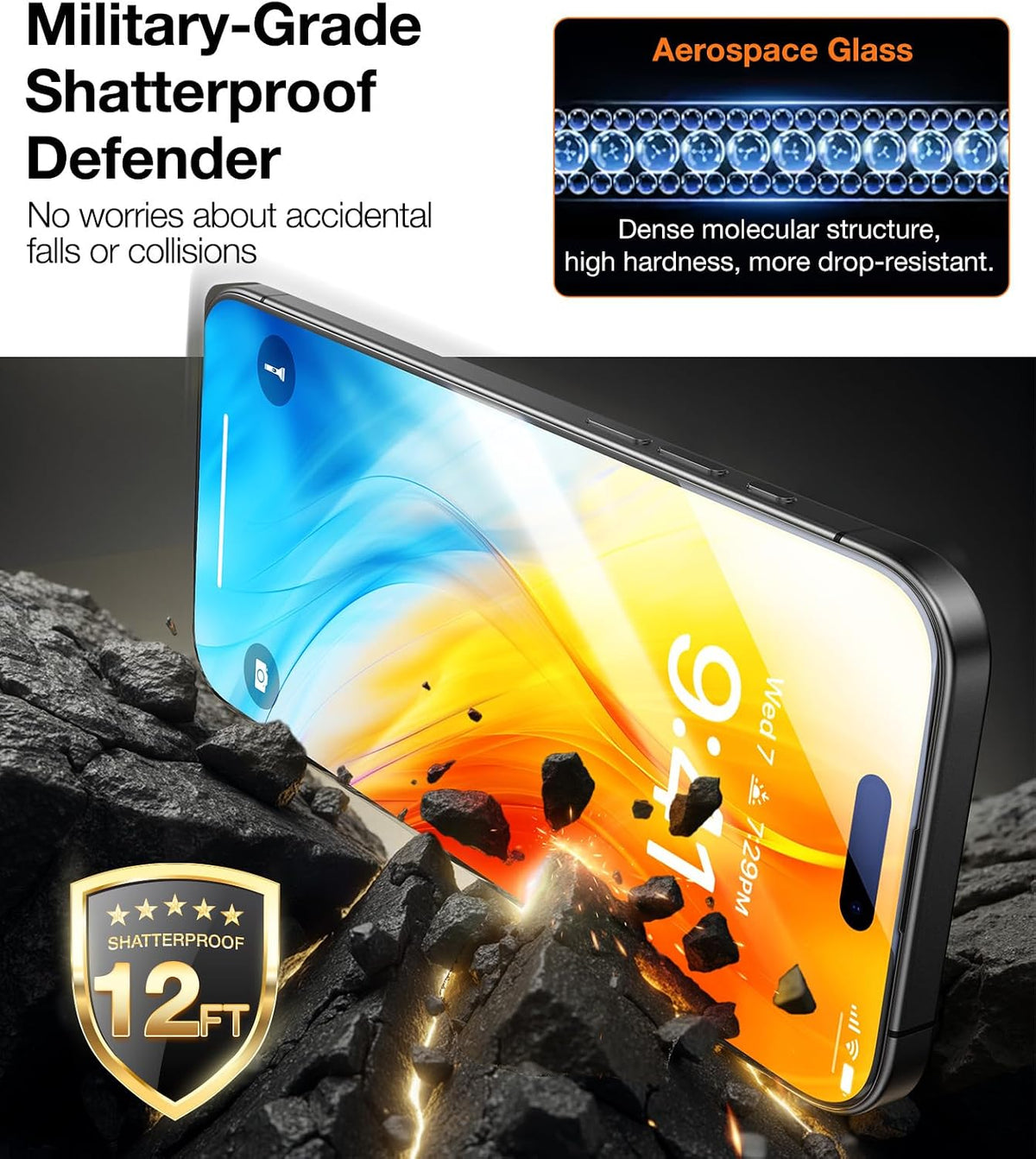 TORRAS 2-Pack for iPhone Air Screen Protector [12Ft Military-Grade Shatterproof] [9H+ Aerospace Tempered Glass] Anti-Scratch Full Coverage Fit