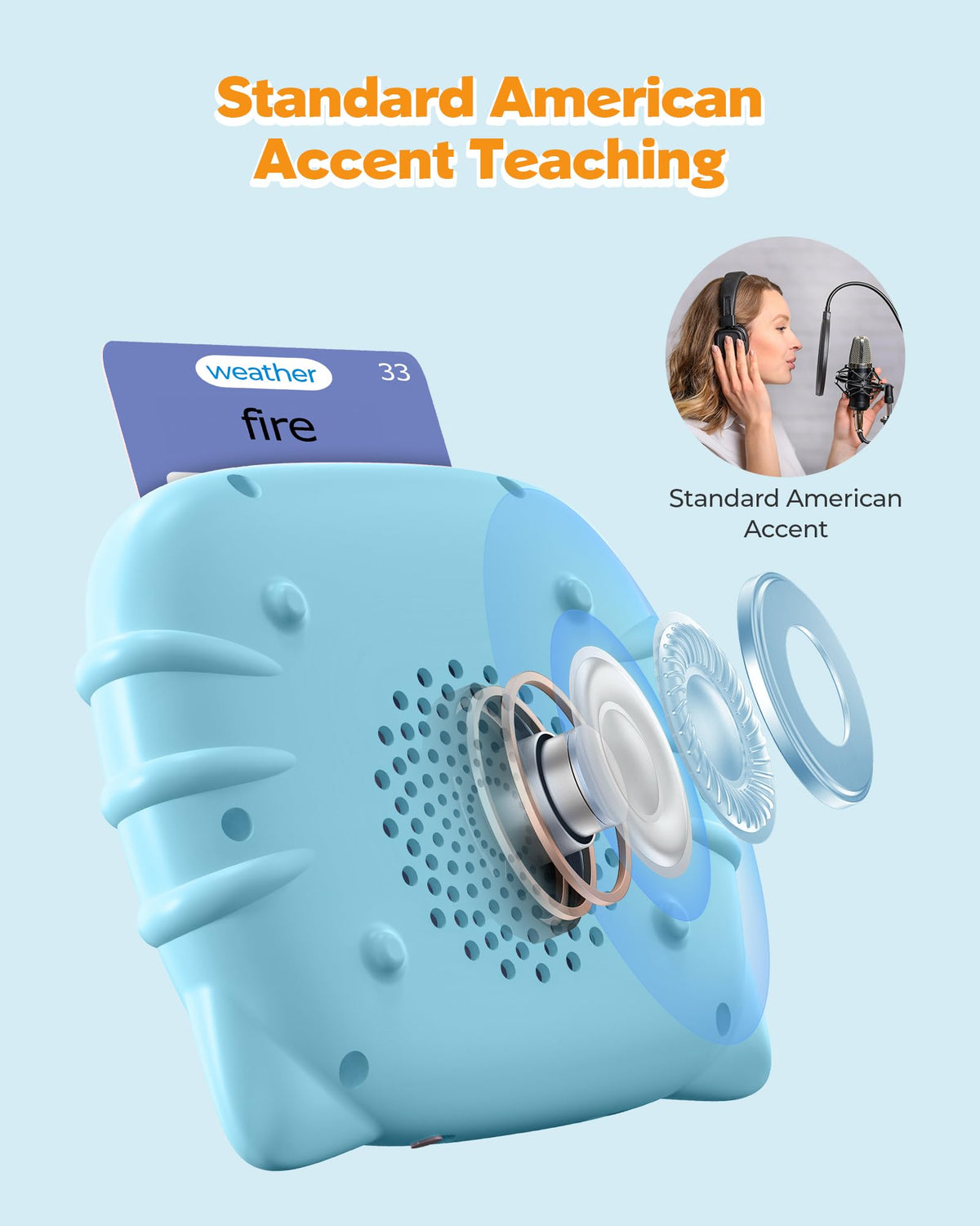 Airbition Talking Flash Cards for Toddlers Ages 1‑4,224 Words English Blue