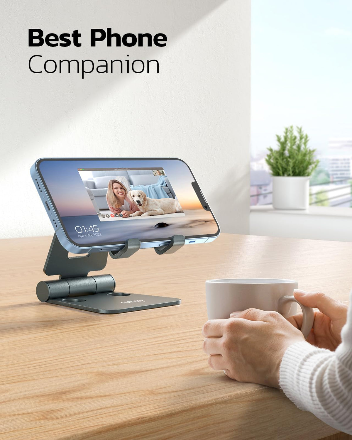 Nulaxy Full Aluminum Dual Folding Cell Phone Stand for Desk, Purple