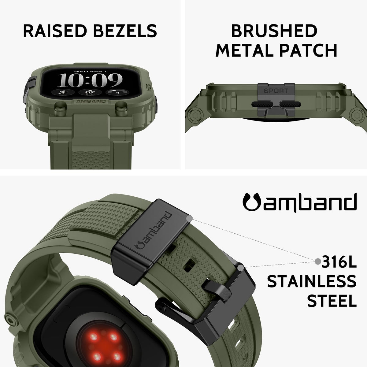amBand Bands Compatible with Apple Watch 9/8/7/6/5/4 & SE 3/2/1 45mm/44mm Case for Men, M1 Sport Series Rugged Case Protective Cover for iWatch SE3/SE2/6/SE/5/4 44/45 mm Men Black