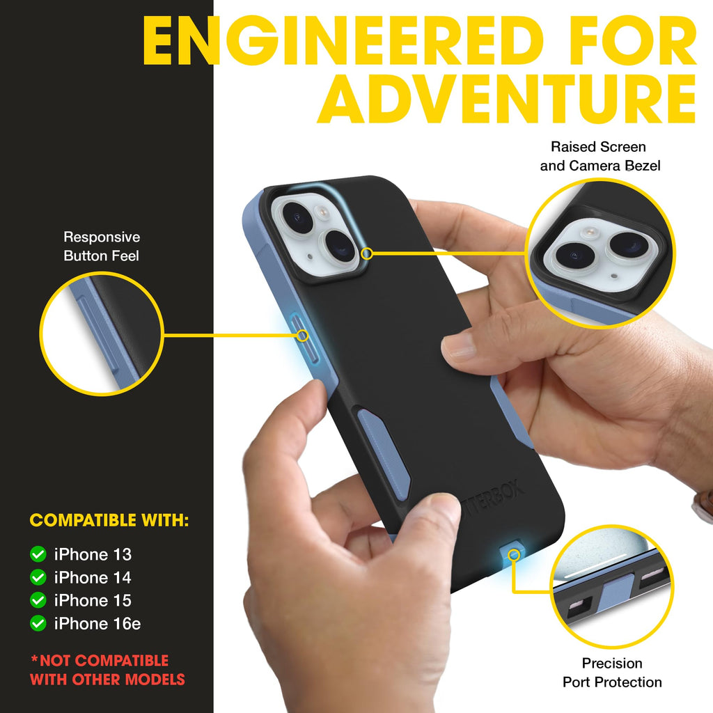 OtterBox iPhone 17e, 16e, 15, 14, & 13 Commuter Series Case - Black, Slim & Tough, Pocket-Friendly, with Port Protection - Thin & Protective iPhone Case, Dual-Layer, Impact Absorbing iPhone Case