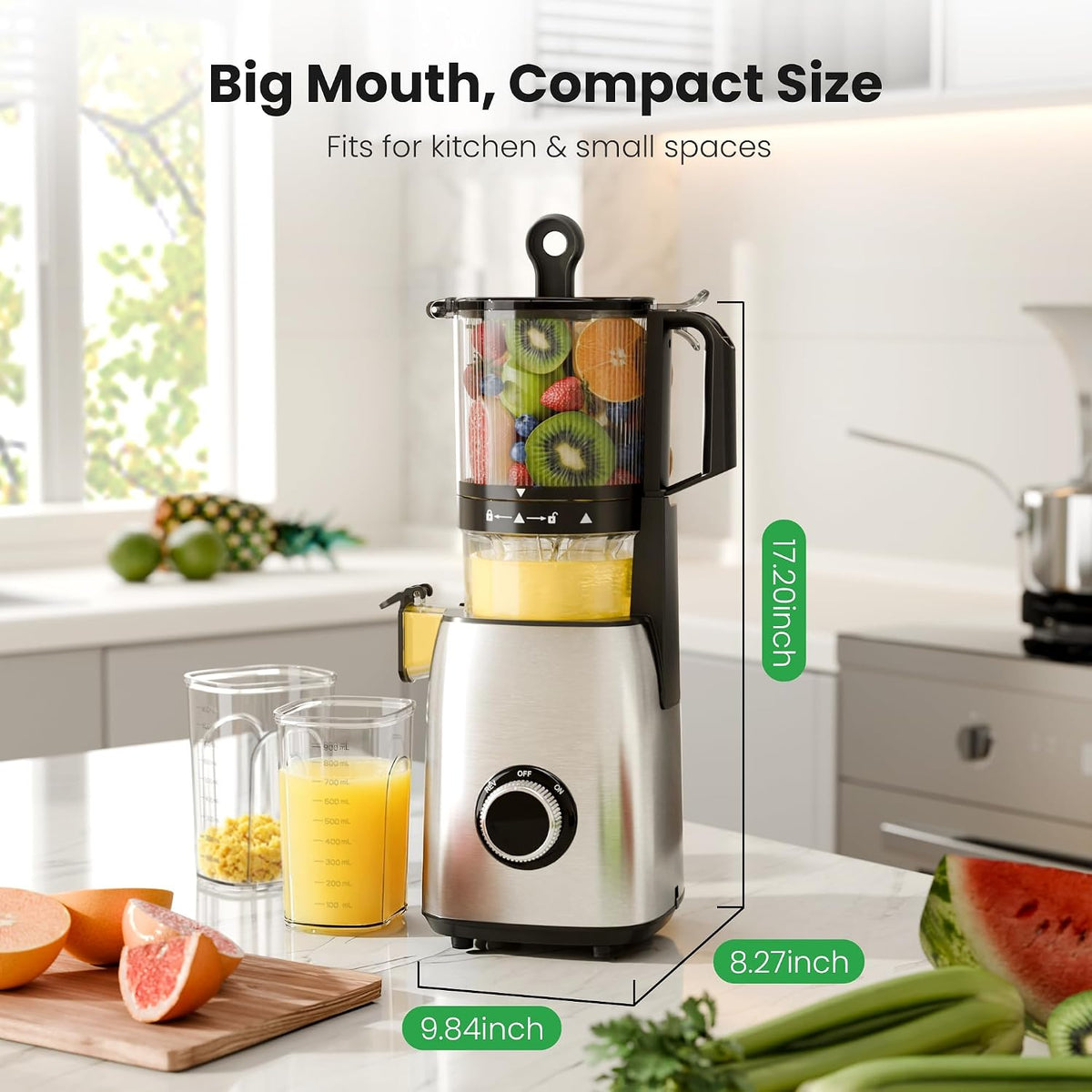 Kismile Cold Press Juicer, 5.6" Wide Chute Juicer Machine, Stainless Steel