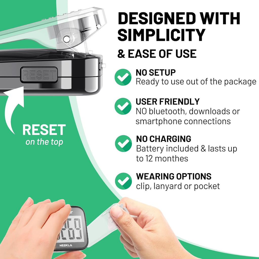 3D Pedometer, Simple Step Counter with Large LCD Display for Walking
