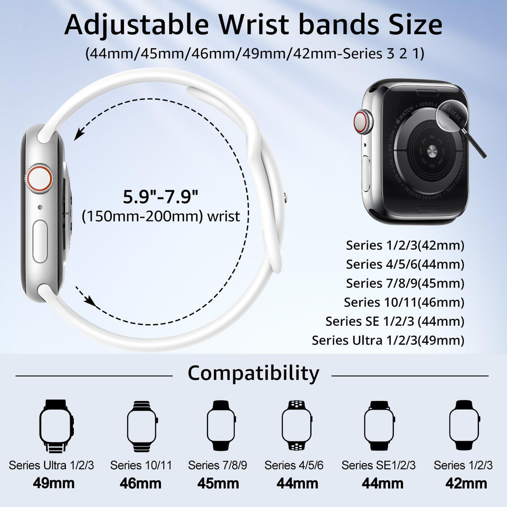 6 Pack Sport Silicone Bands Compatible with Apple Watch Band for Women Men