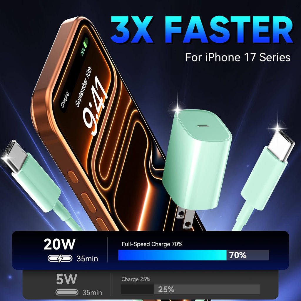 iPhone 18 17 16 Pro Max Charger Fast Charging, 20W iPhone Duo USB C Charger