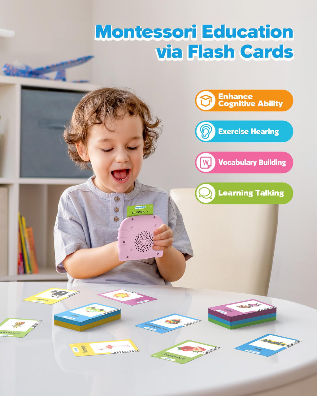 Airbition Talking Flash Cards for Toddlers Ages 1‑4,224 Words English Blue