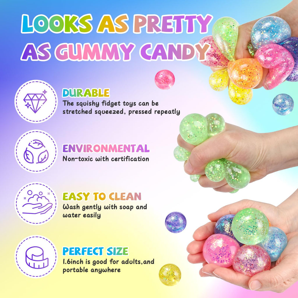 VESPRO 12Pack Fidget Toys Squishy ，Cute Bear Squeeze Ball