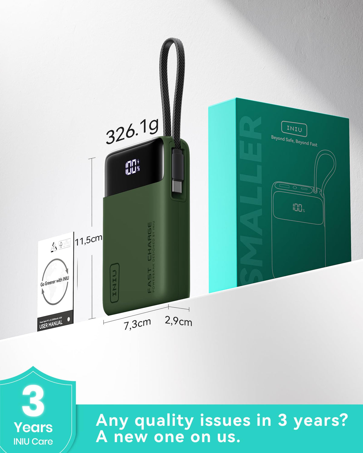 INIU Portable Charger, Smaller 45W Fast Charging Power Bank, 10000mAh Black