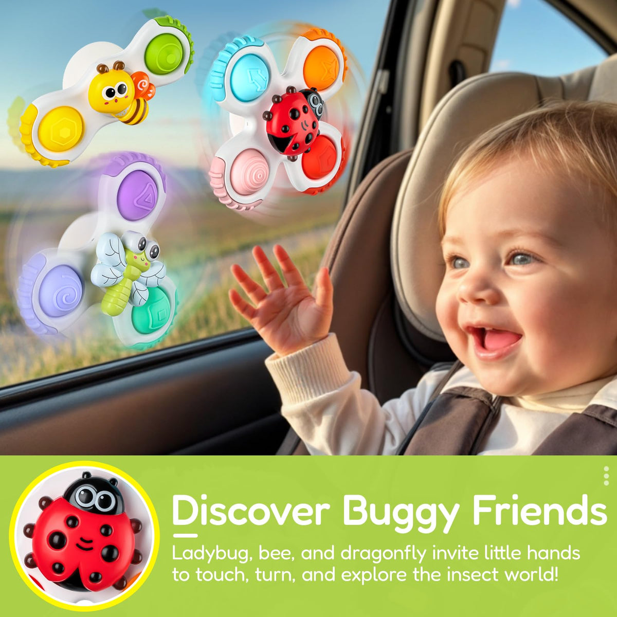 ALASOU Pop Suction Cup Spinner Airplane Travel Toys for 1 Year Old Boy Girl